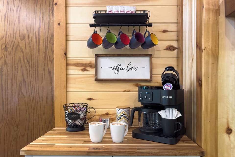 The convenient coffee bar offering both a traditional drip maker and a Keurig.