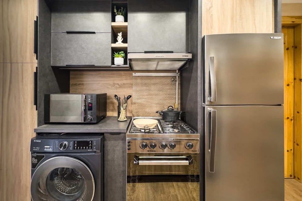 Basic Apartment | Private kitchen | Fridge, microwave, oven, stovetop