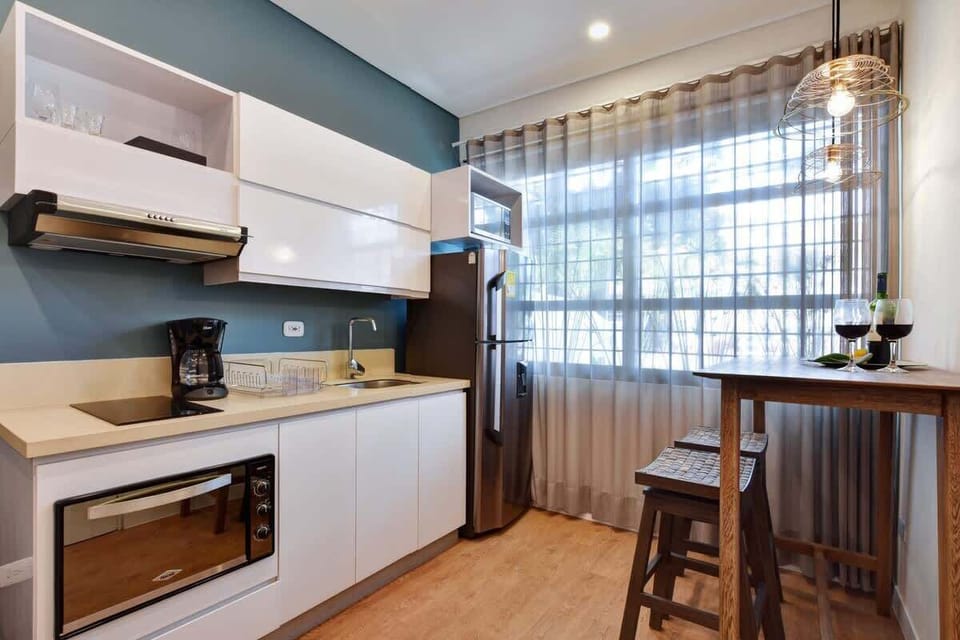Kitchen with a view of the street.
