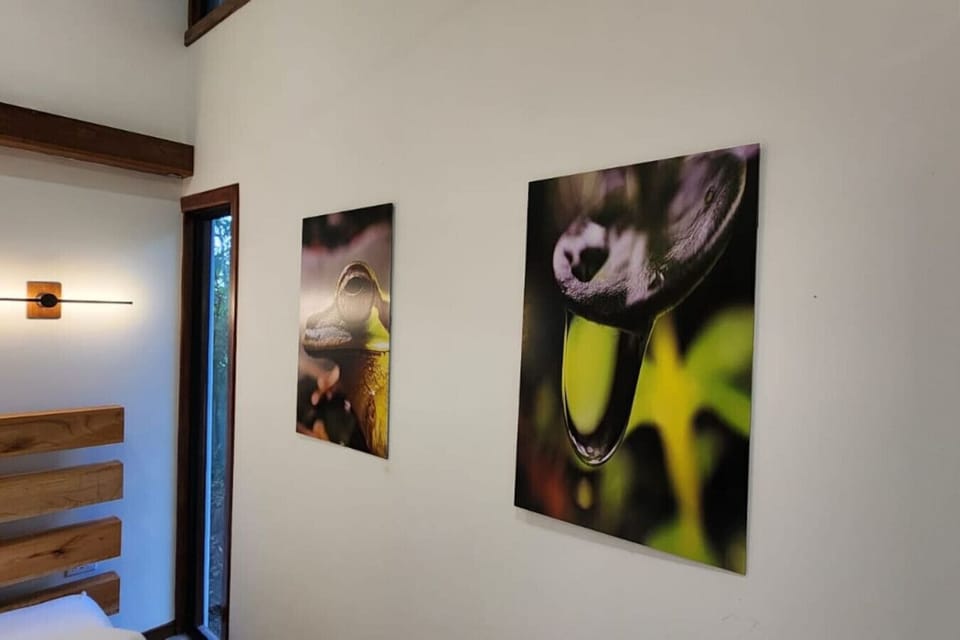 Stylish bedroom details with nature-inspired artwork and warm lighting in Playa Negra, Casa Kanani