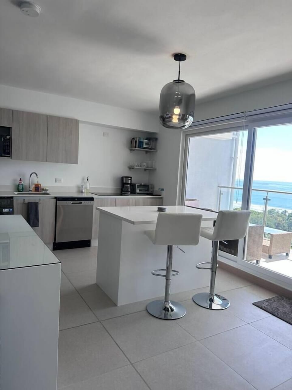 Kitchen island with stools.