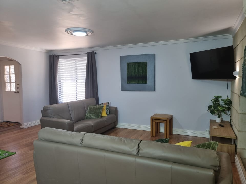 You can sit back and chill in this living space with a play area for the kids.
