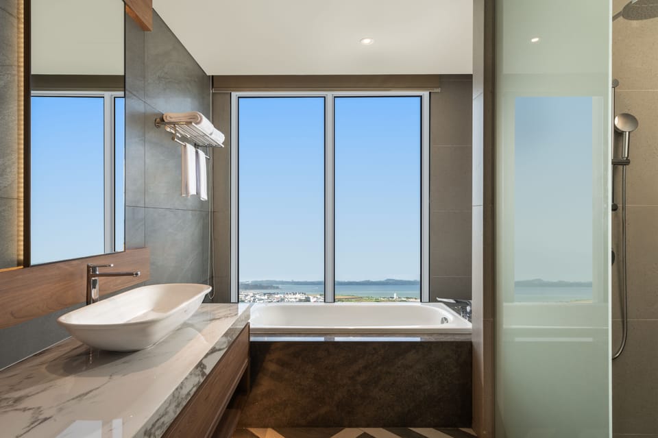 Deluxe Suite, 1 Double Bed, City View | Bathroom | Free toiletries, hair dryer, bathrobes, slippers