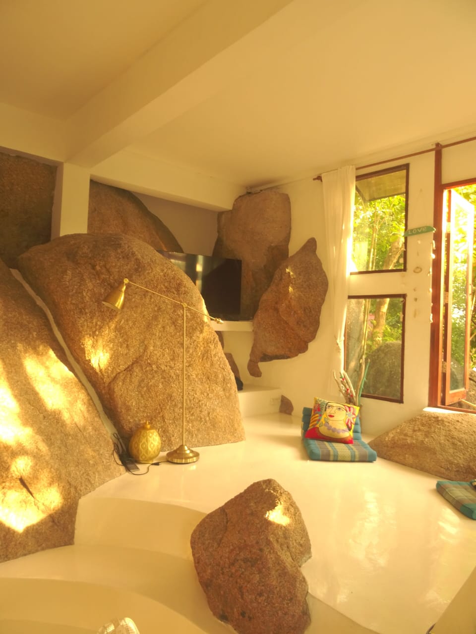 Granite boulders in living area