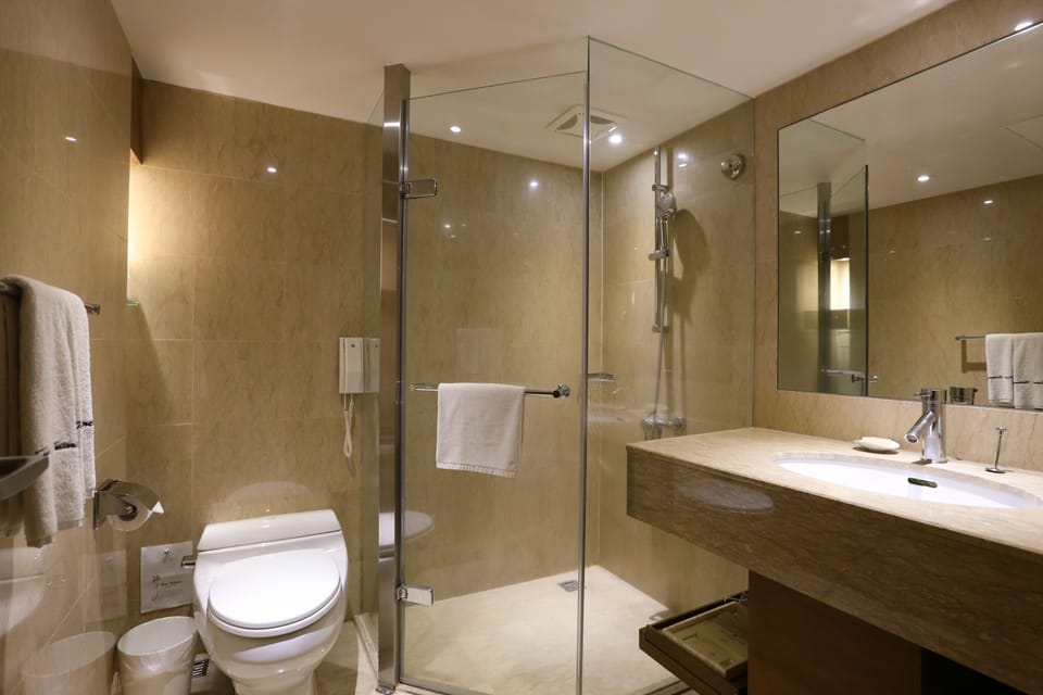 Deluxe Triple Room | Bathroom | Shower, hair dryer, slippers, towels