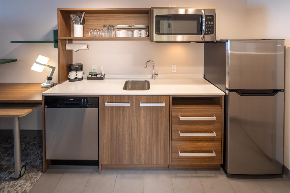 Mini-fridge, microwave, coffee/tea maker