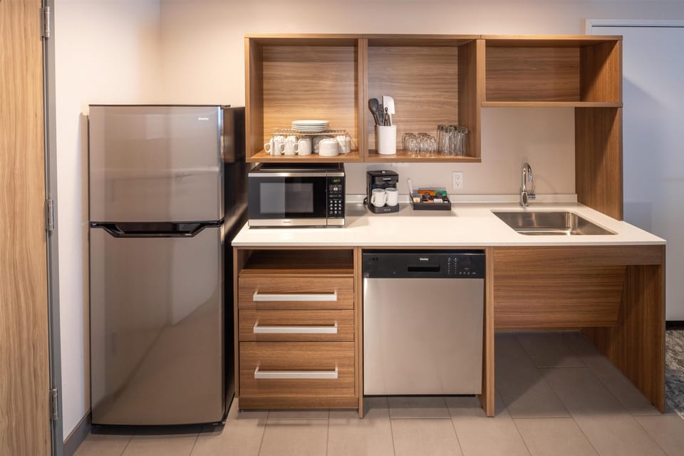 Mini-fridge, microwave, coffee/tea maker