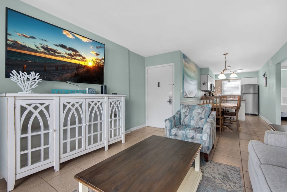 Enjoy a movie on the flat screen TV