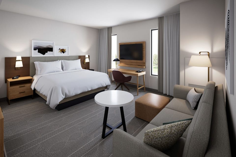 Premium bedding, pillowtop beds, desk, laptop workspace