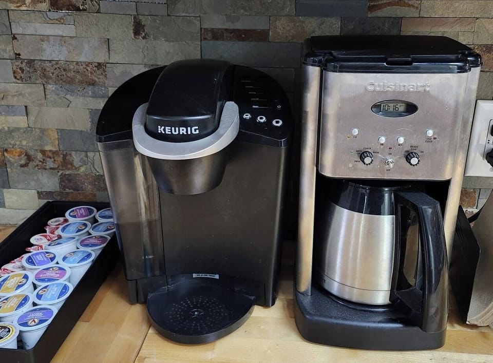 Both Keurig and Drip Coffee Makers are available in the kitchen. Also Dishwasher