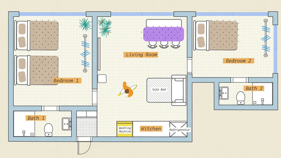 Family Apartment City View non Korean nationals only | 2 bedrooms, free WiFi, bed sheets