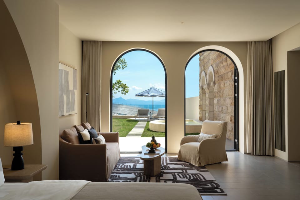 Cloud stairs and sea view pool double bed room | Premium bedding, down comforters, free minibar, free WiFi