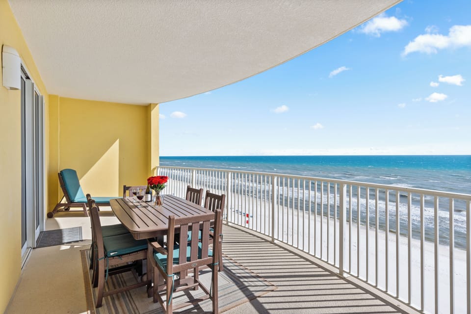 Enjoy outdoor meals on the balcony.