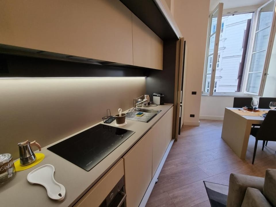 Deluxe Apartment | Private kitchen | Fridge, oven, stovetop, dishwasher