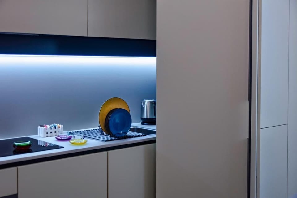 Deluxe Apartment | Private kitchen | Fridge, oven, stovetop, dishwasher