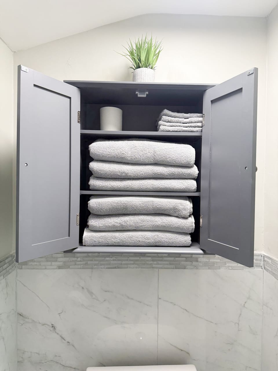 Stocked towel cabinets