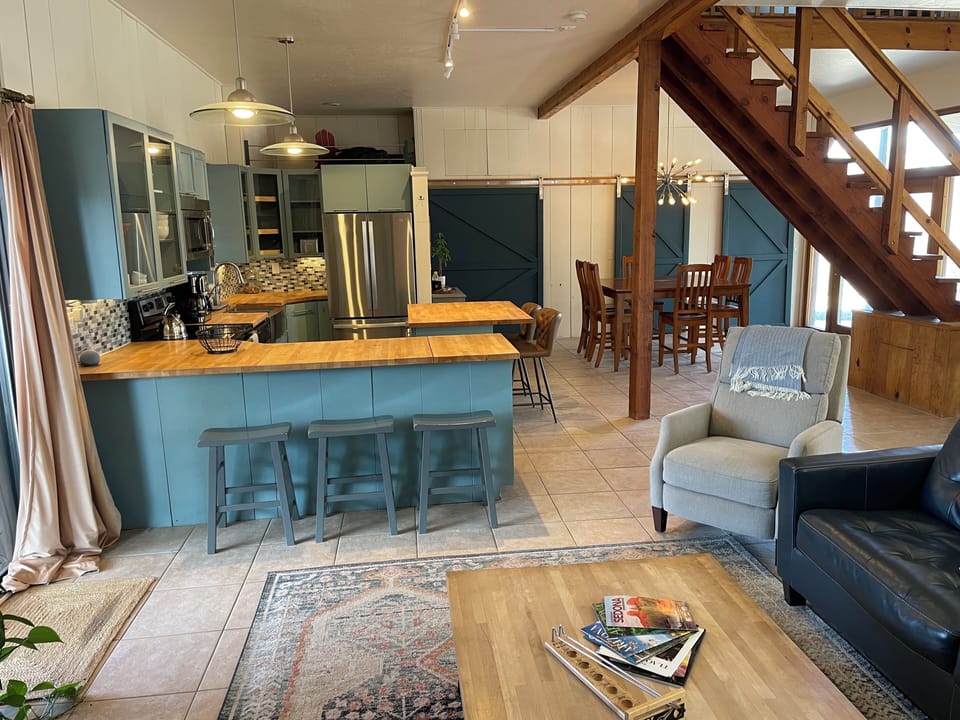 Kitchen and dining area from living room.