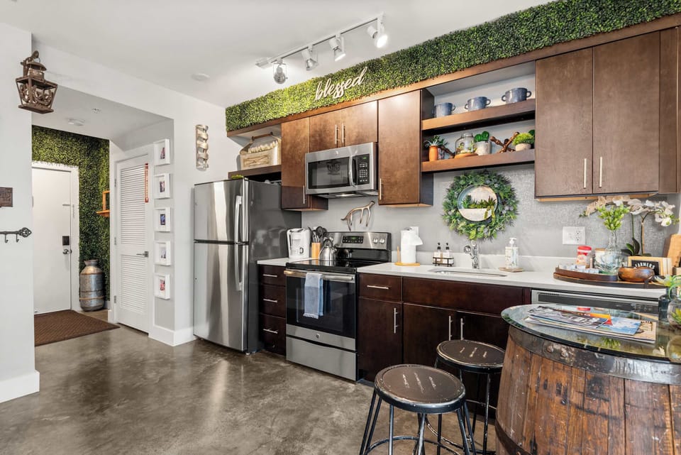 Kitchen with wood cabinets and stainless appliances