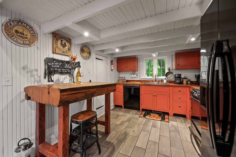 Rustic Farmhouse Kitchen at 1891 Schoolhouse Inn – Vintage Charm with Modern Amenities in Brown Coun