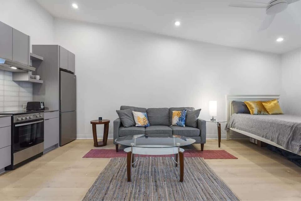 The living area is seamlessly integrated into the open space, providing a cozy and functional layout.