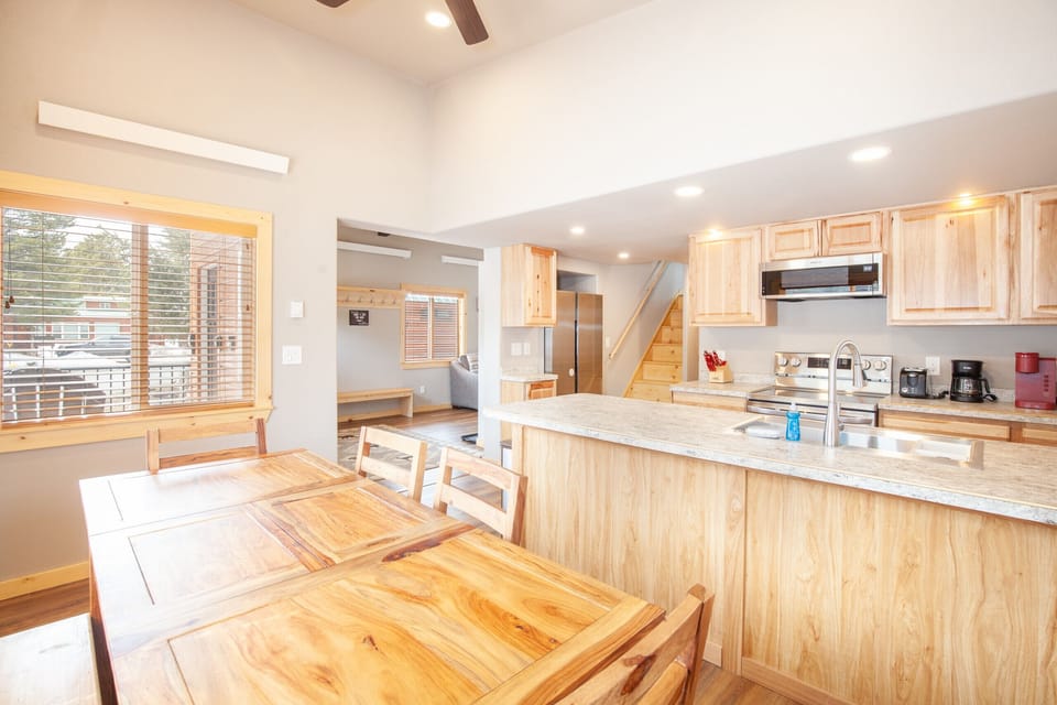 Large dining table, perfect for family meals.