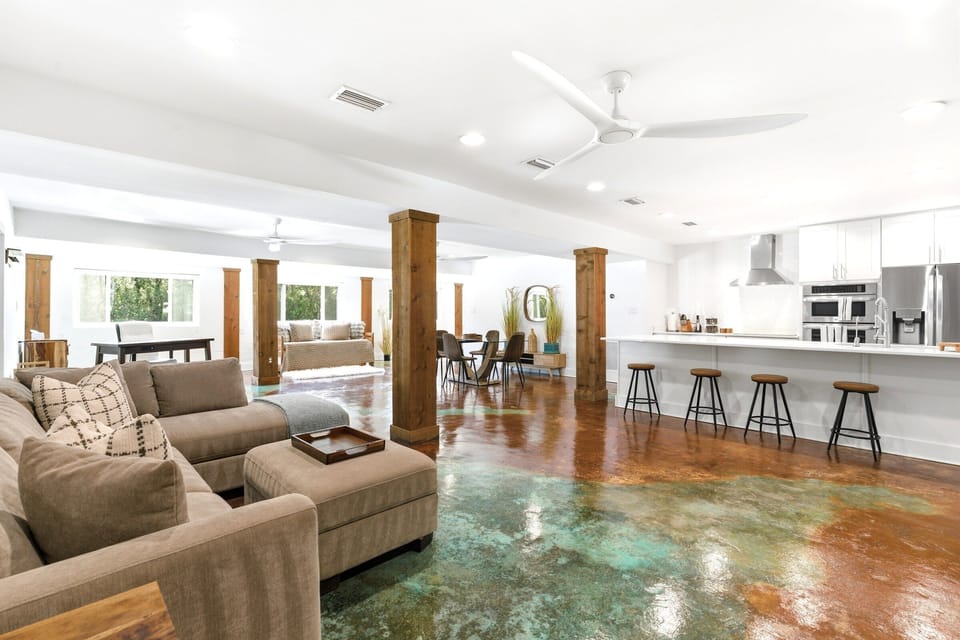 Open enough to breathe, soft enough to stay. Downstairs great room.