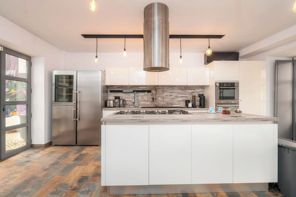 Full-size fridge, microwave, oven, dishwasher