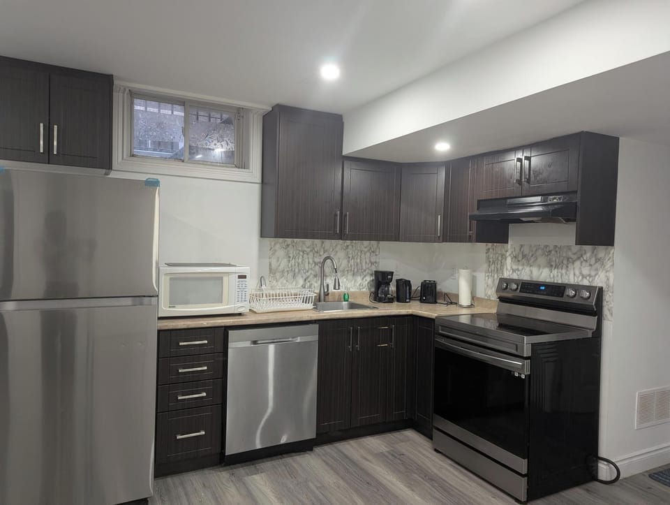 Full common kitchen view in basement