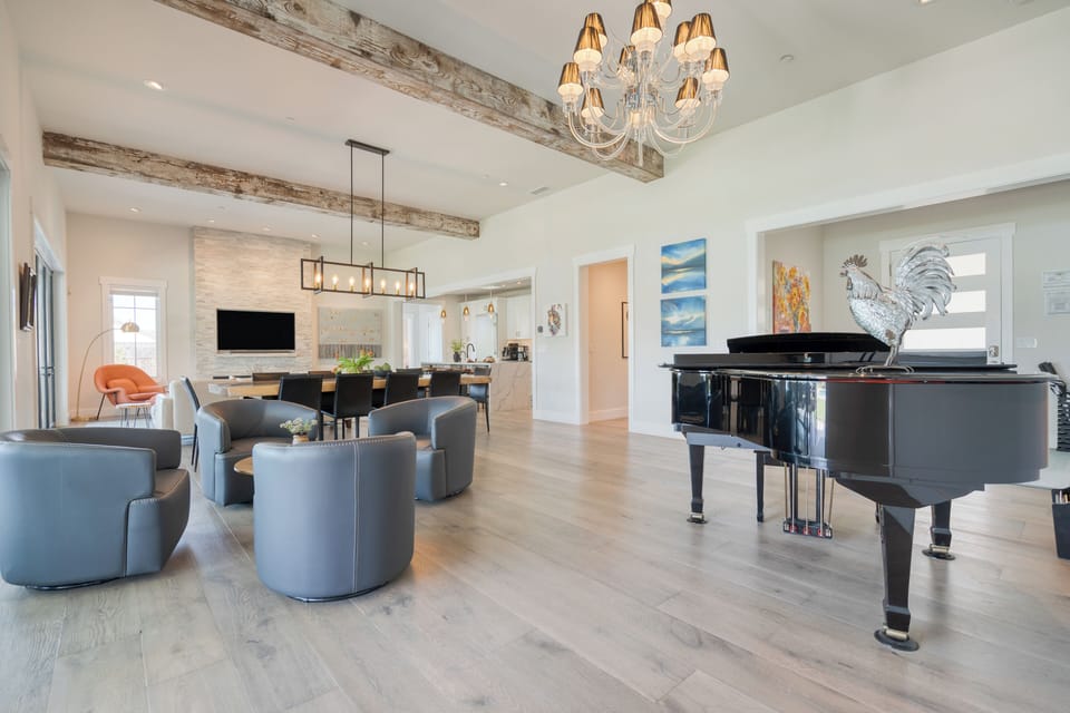 Seating area by the piano.