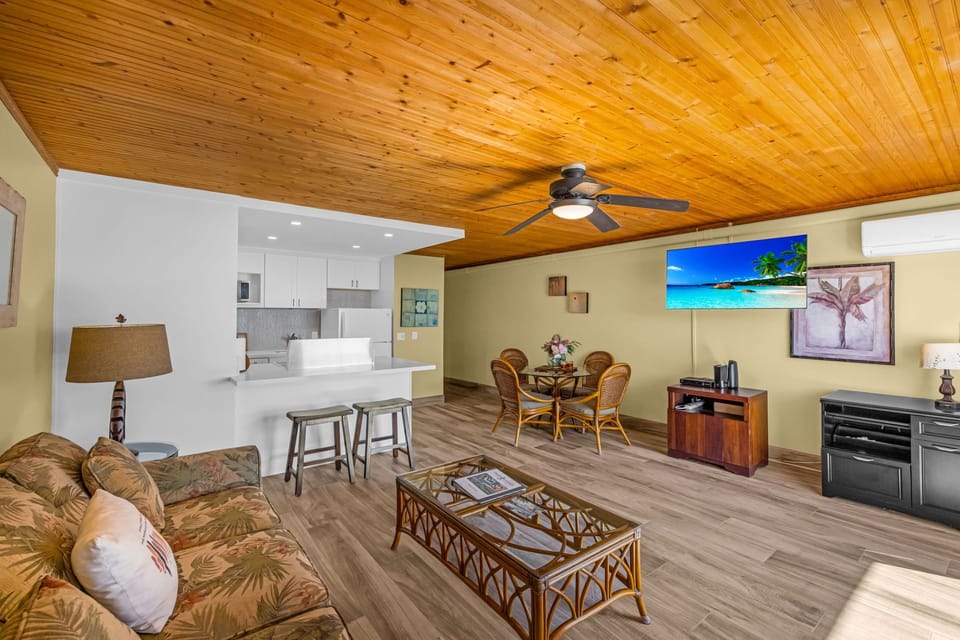 Enjoy a flat screen tv for entertainment.
