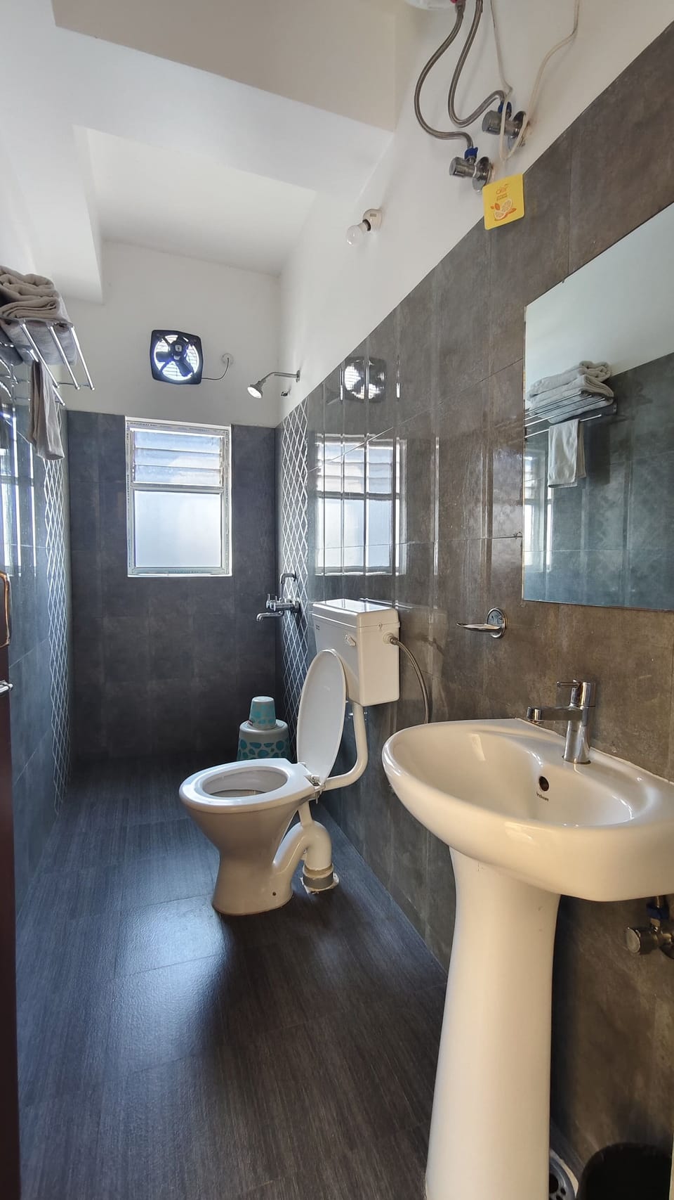 Shower, free toiletries, towels, soap