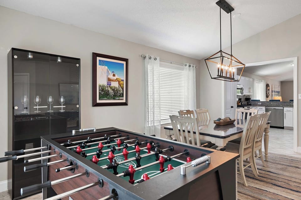 Foosball table off of the dining room