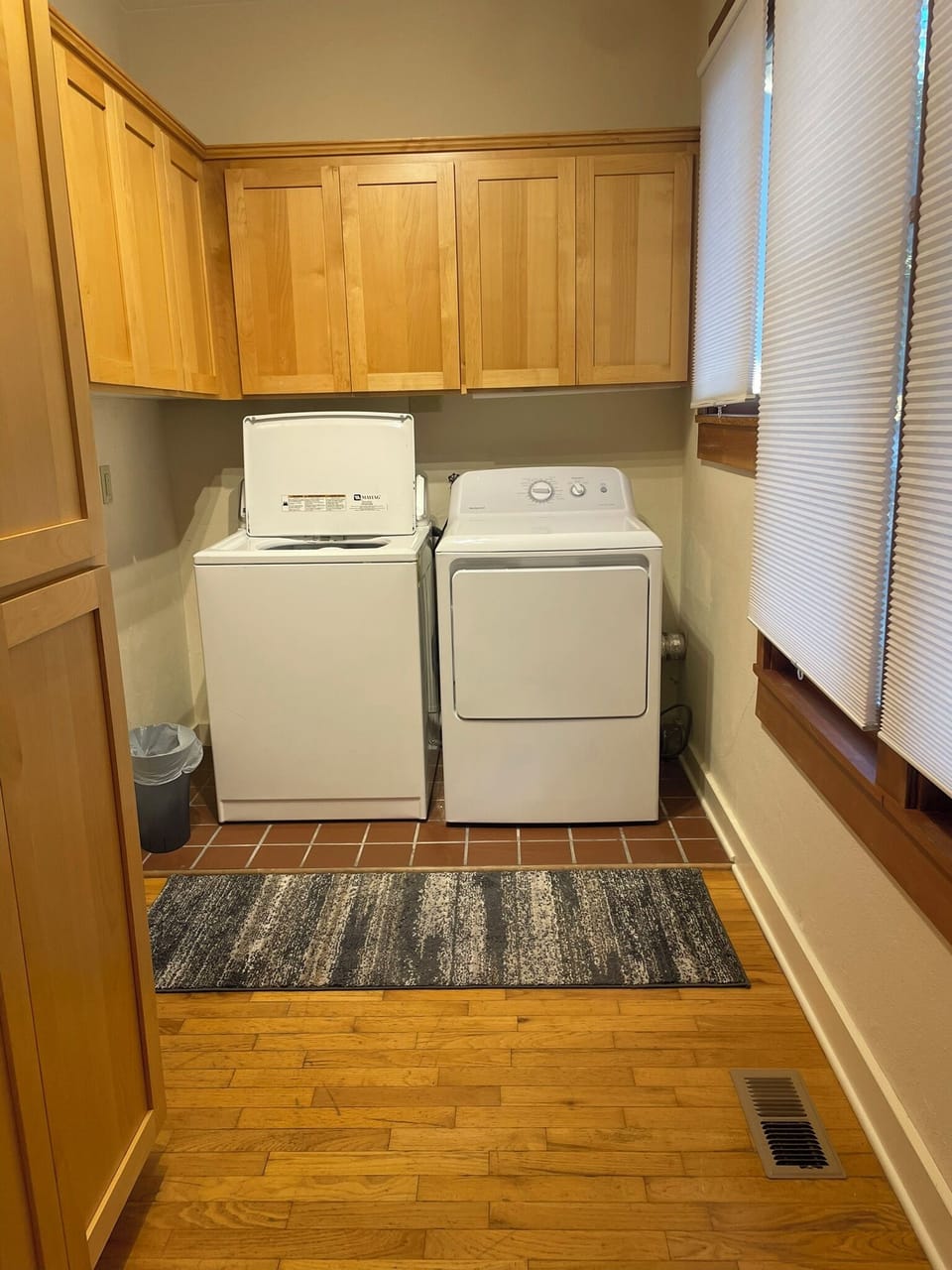 Full size washer and dryer. Detergent provided.  