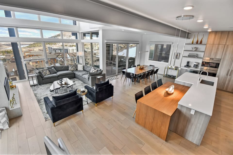 Second floor - living room - chef stocked kitchen - dining room - large patio 