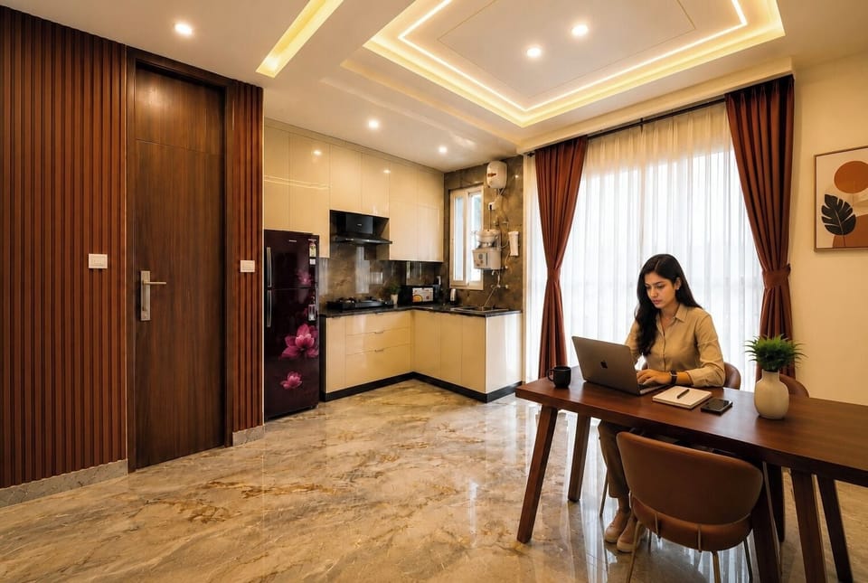 Deluxe Apartment, City View | Living area | 43-inch LED TV with satellite channels, Netflix, streaming services