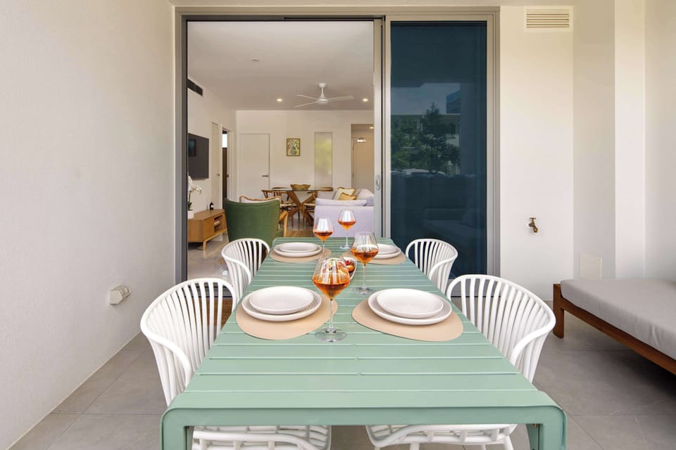 Relaxed outdoor balcony perfect for morning coffee in the sunshine