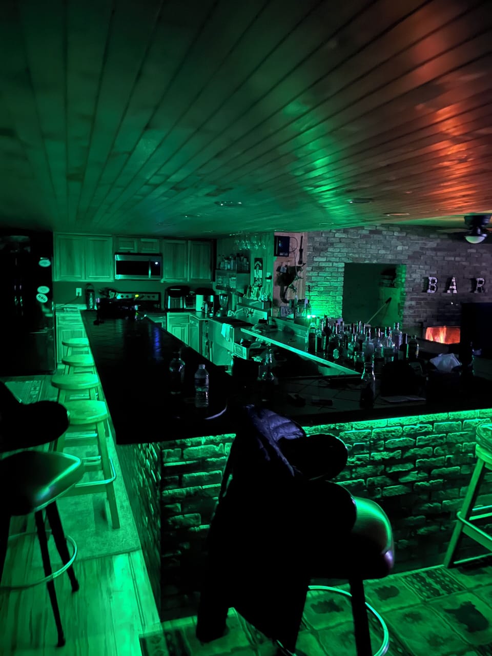The bar at night with music sensitive LED lights