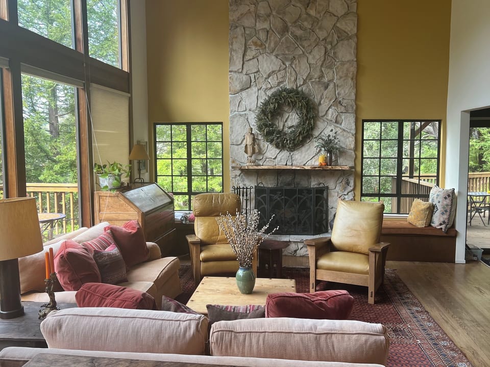 living room with cathedral ceilings