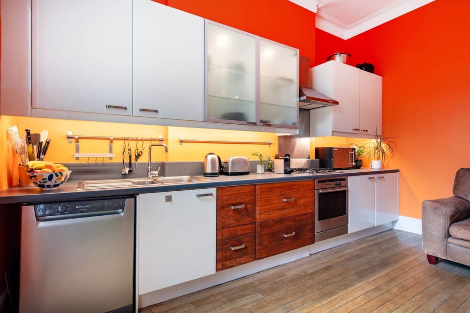 The kitchen is fully equipped to prepare a simple meal 