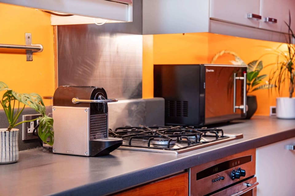 The kitchen is fully equipped to prepare a simple meal 
