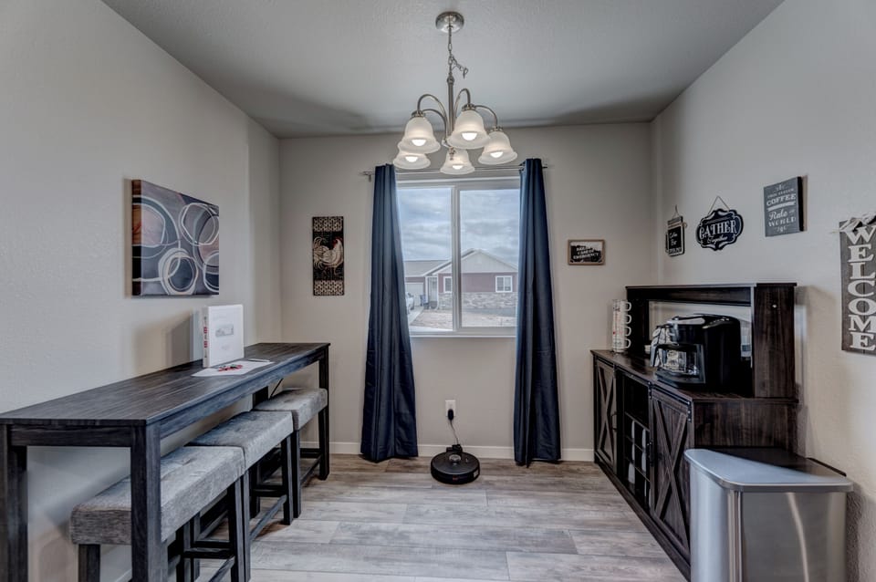 Coffee "nook" with coffee bar table and stools