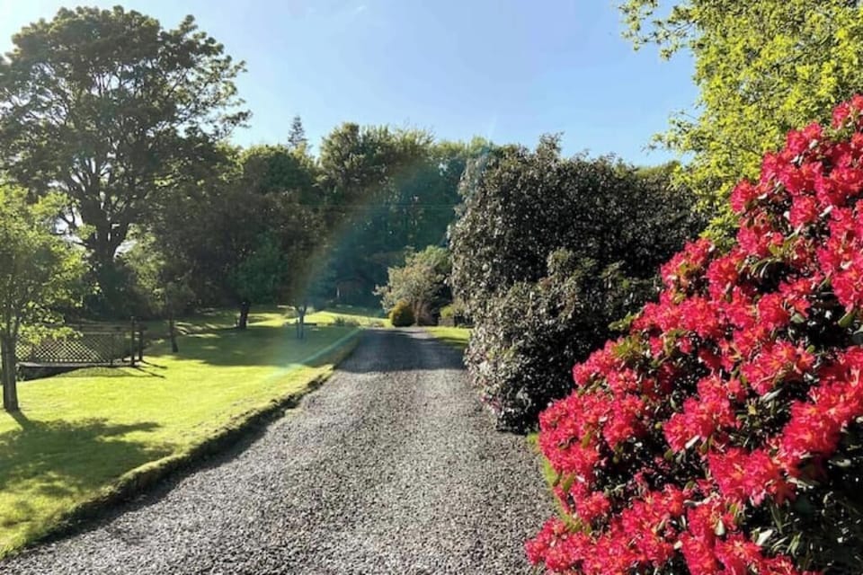 Looking up the drive towards The Bothy. Eating apples on left & cooking on right