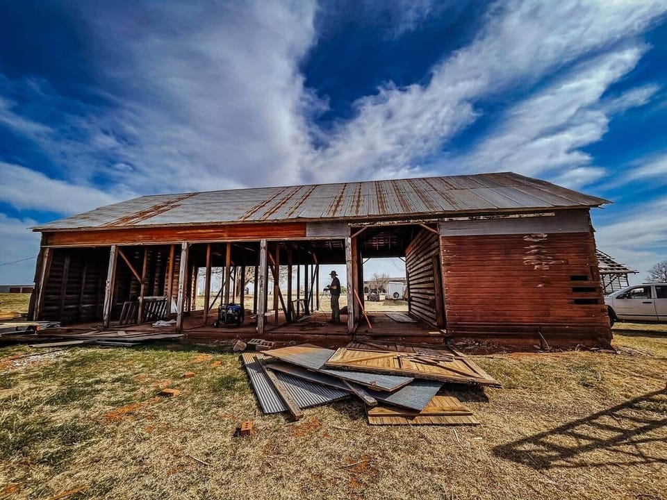 Where it all began. This old broom corn barn on our property became our favorite glamping spot