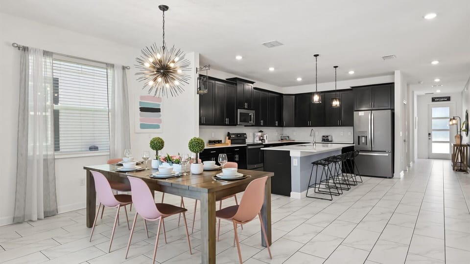 Stylish Indoor Dining Area with Full Dining Ware