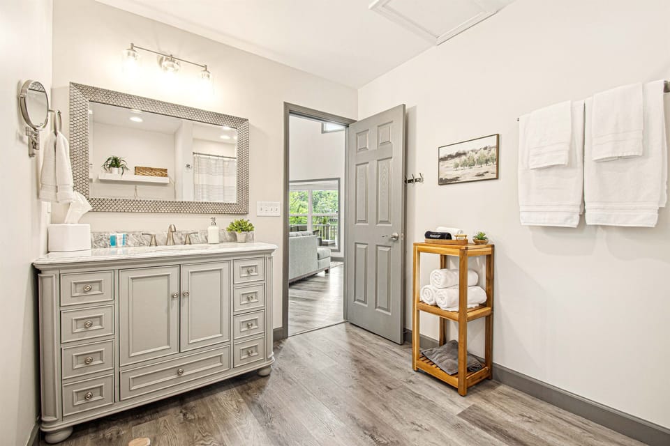 Accessible and centrally located, our guest bathroom is situated just off the living area for convenience.