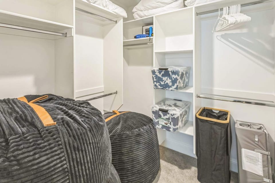 Extra bean bags are stored in the primary bedroom closet