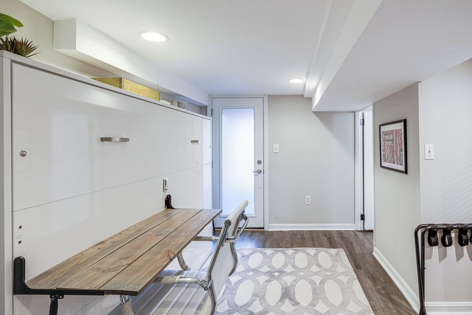 Bedroom | Queen Murphy Bed | Laptop-Friendly Workspace | Dehumidifier