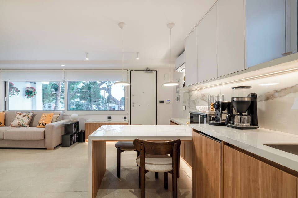 Standard Apartment, Garden View | Private kitchen | Full-size fridge, microwave, oven, stovetop