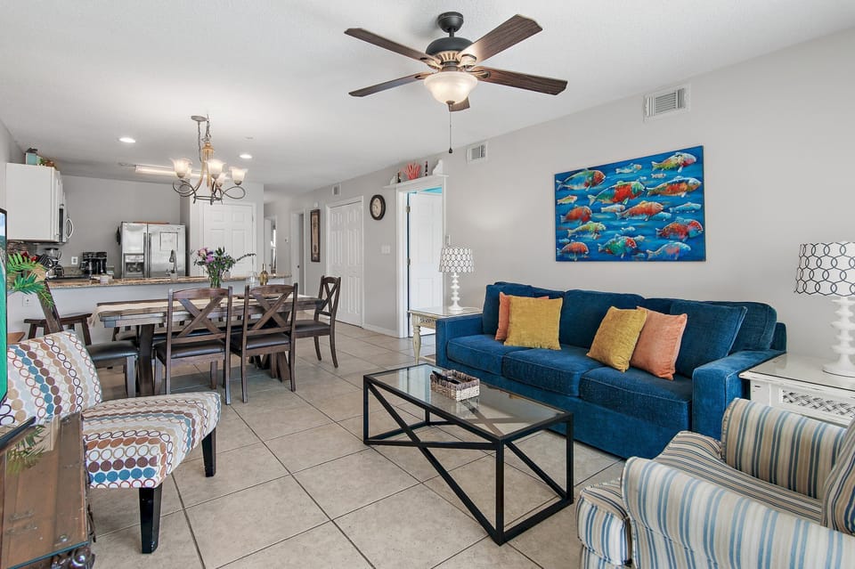 Plenty of seating makes this the heart of the condo.