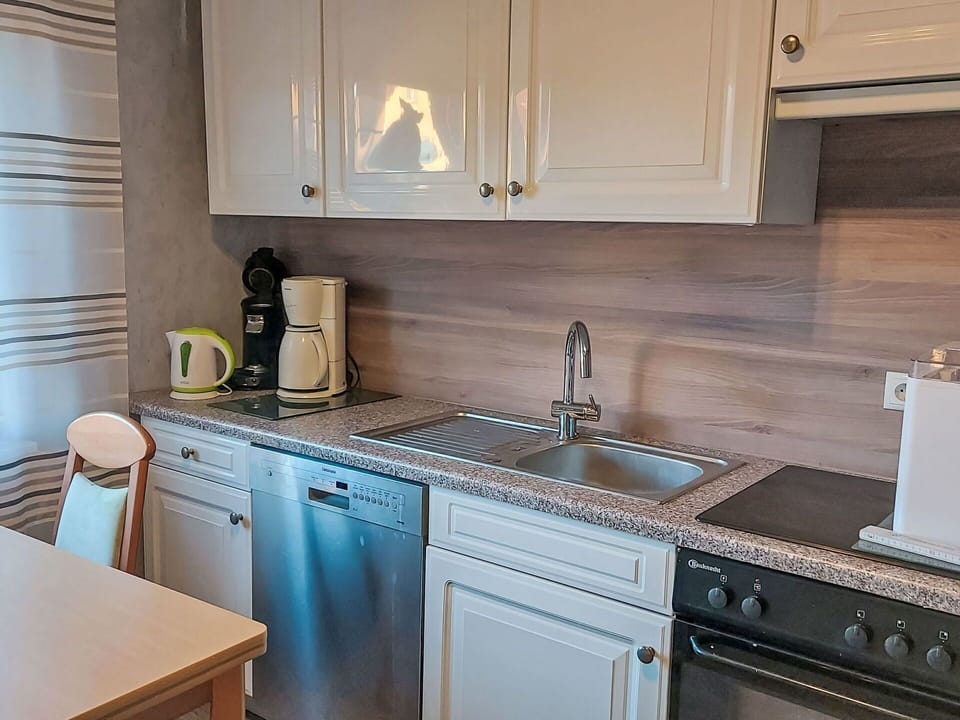 Kitchen, Kitchen Appliance, Countertop, Cabinetry, Major Appliance, Kitchen Sink, Flooring, Wood, Interior Design, Home Appliance